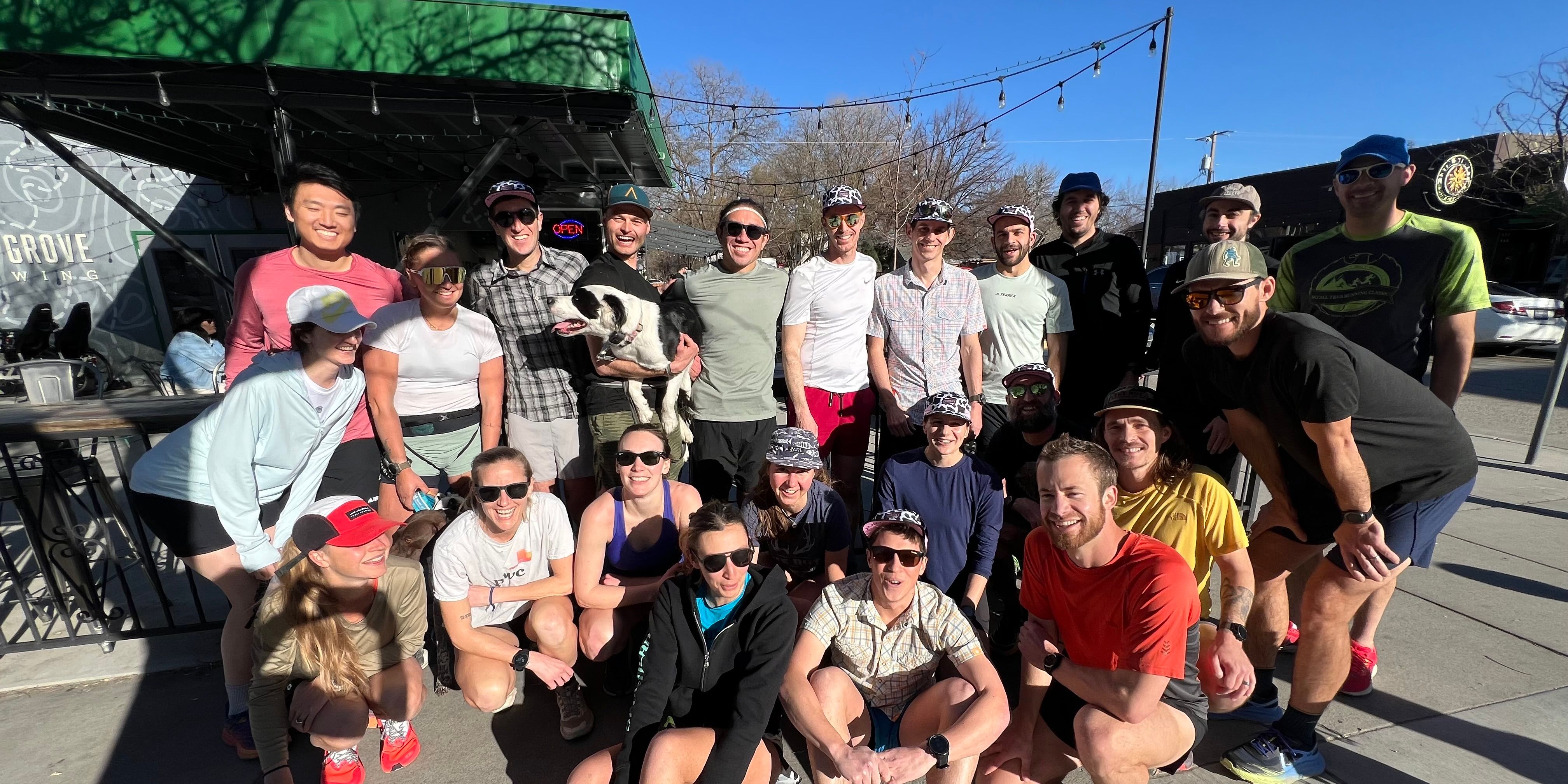 Runners at the start of a run in the Boise trail system